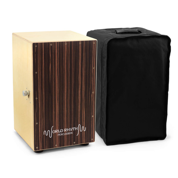 World Rhythm Cajon with Adjustable Snare, Padded Gig Bag and Cushion - Black