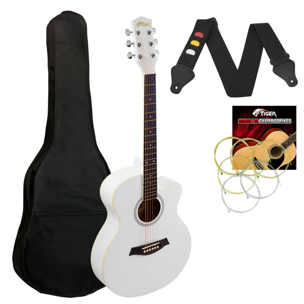 B-GRADE Tiger Small Body Acoustic Guitar - White