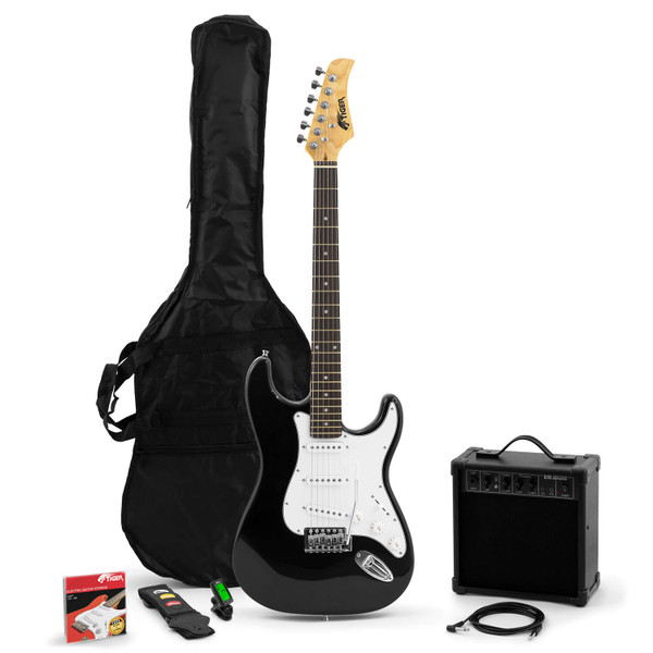 Tiger Beginners Full Size Electric Guitar Pack, Inc Tuner, Amp, Bag, Strap- Black