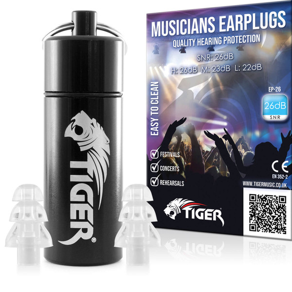 Tiger Musicians Earplugs Noise Cancelling Hearing Protection, Festivals, Gigs