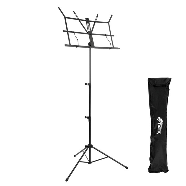 Tiger Easy Folding Sheet Music Stand with Bag - Portable Music Stand in Black