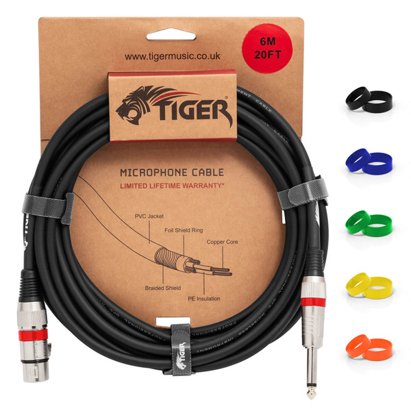 Tiger 6 Metre, 20 Foot Female XLR to 1/4 Inch Jack Microphone Instrument Cable
