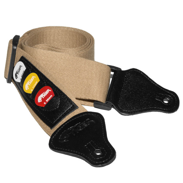 Tiger Acoustic, Electric, Classic Guitar Strap with Pick Holders & Picks - Tweed