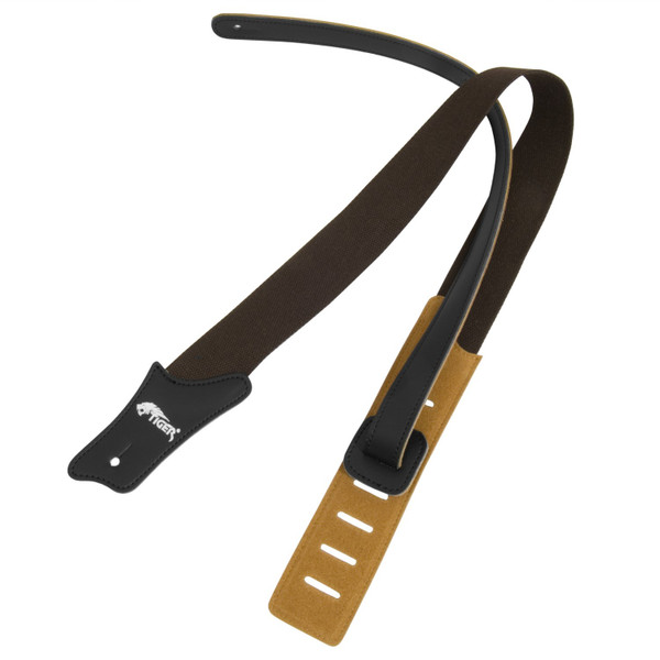 Brown Cotton Leather Ended Guitar Strap