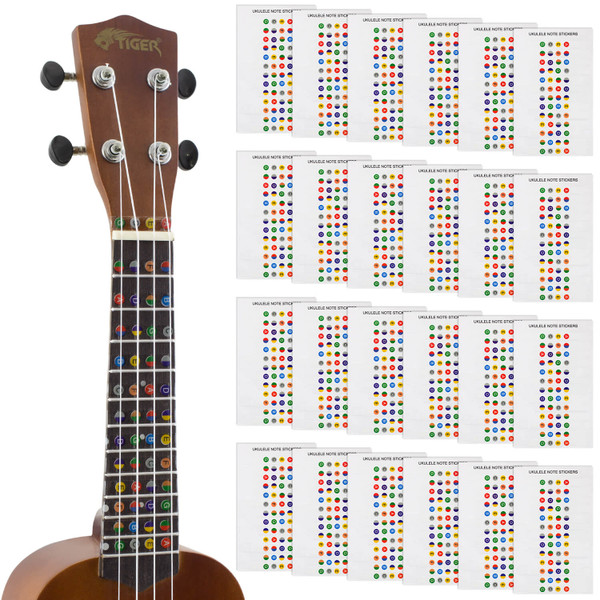 Tiger Ukulele Note Sticker - Colour Coded Fretboard Stickers - 24 Pack