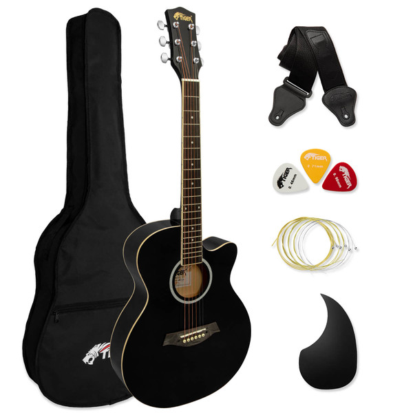 Tiger ACG1-BK34 Acoustic Guitar with Steel Strings - 3/4 Size - Black