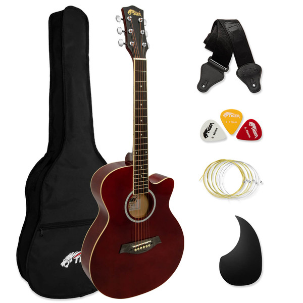 Tiger ACG1-RD34 Acoustic Guitar with Steel Strings - 3/4 Size - Red