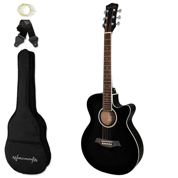 3/4 Acoustic Guitar by World Rhythm -Small Body Guitar for Beginners - Black