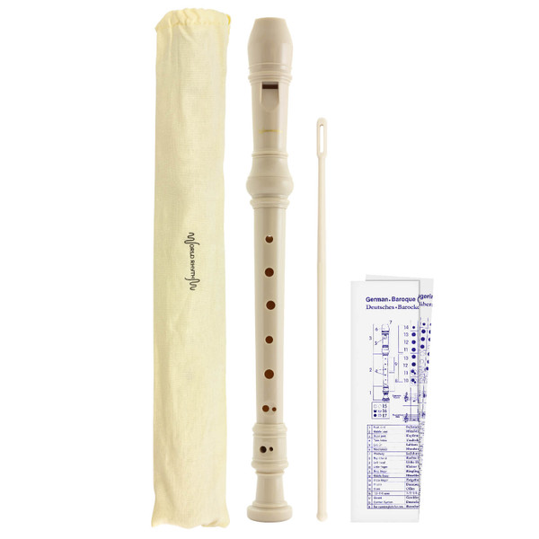 Descant Recorder - Three Piece School, Beginners Recorder with Bag - White