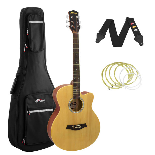 Tiger Natural Acoustic Guitar Pack for Students with Padded Bag
