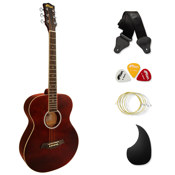 Tiger Red Acoustic Guitar for Beginners with 6 Months FREE Lessons