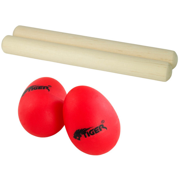 Tiger Pack of Wooden Claves and Egg Shakers