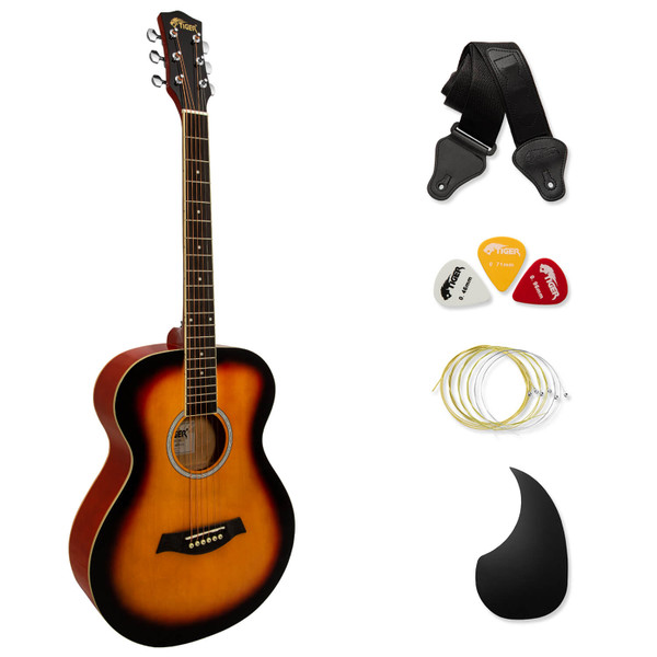 Tiger Sunburst Acoustic Guitar for Beginners with 6 Months FREE Lessons