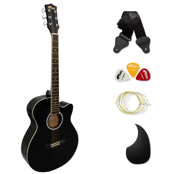 Tiger Black Electro Acoustic Guitar for Beginners with 6 Months FREE Lessons