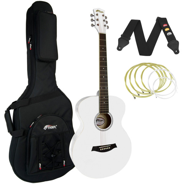 Tiger White Acoustic Guitar Package with Premier Padded Bag
