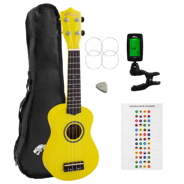 Beginners Soprano Ukulele in Yellow & Clip-On Tuner Kit