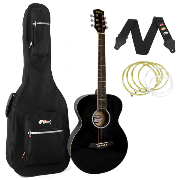 Tiger Black Acoustic Guitar Package with Padded Bag