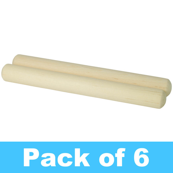 Theodore Wooden Claves - Natural Rhythm Sticks - Pack of 6 Pairs