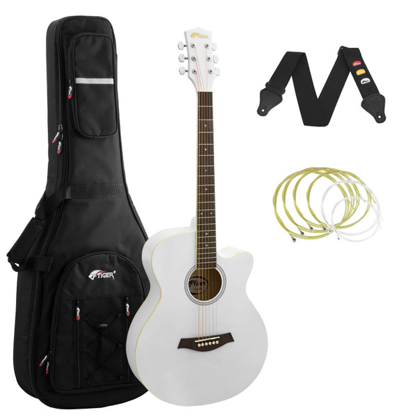 Tiger White Acoustic Guitar Pack for Students with Premier Padded Bag