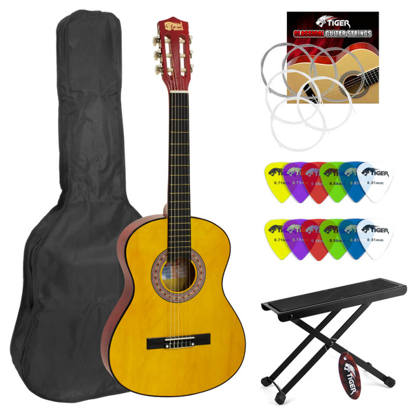 Classical Spanish Guitar for Students - 3/4 Size - Footstool & Plectrums