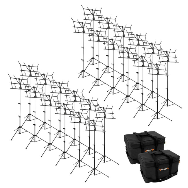 Tiger Pack of 24 Black Portable Folding Music Stands & Carry Bags