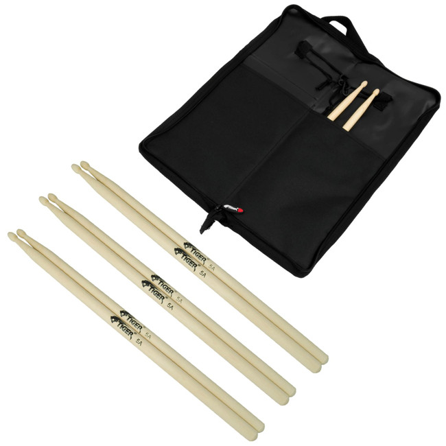 Tiger 3 Pack of Maple Drumsticks and Drumstick Bag Pack