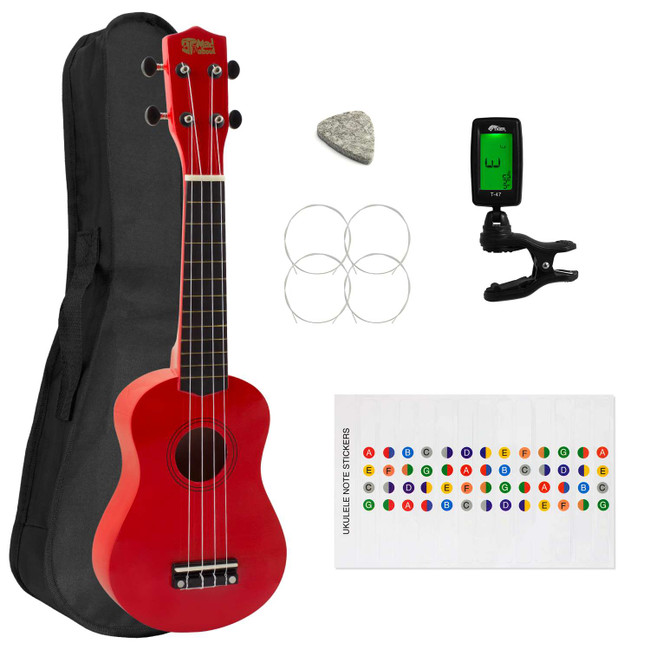 Soprano Ukulele for Beginners in Red with Uke Bag & Tuner