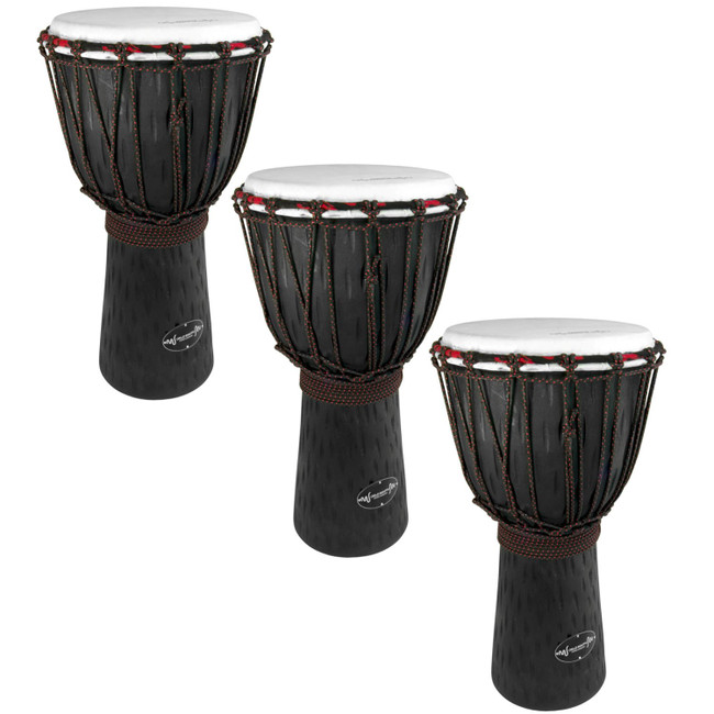 World Rhythm 3 Pack of 50cm Wooden Djembe Drums - 9" Djembe head