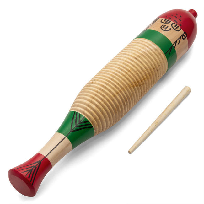 Tiger Wooden Fish Guiro with Wooden Scraper/Beater, School Percussion Instrument