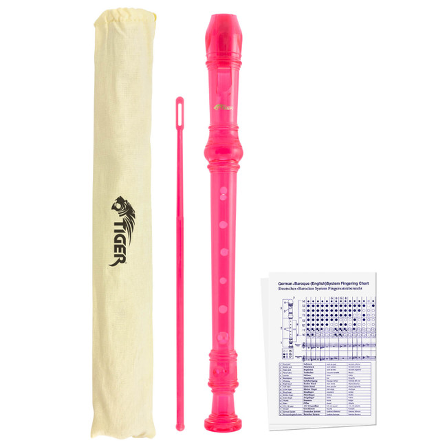 Tiger Descant Recorder - Pink - Carry Case & Cleaning Rod