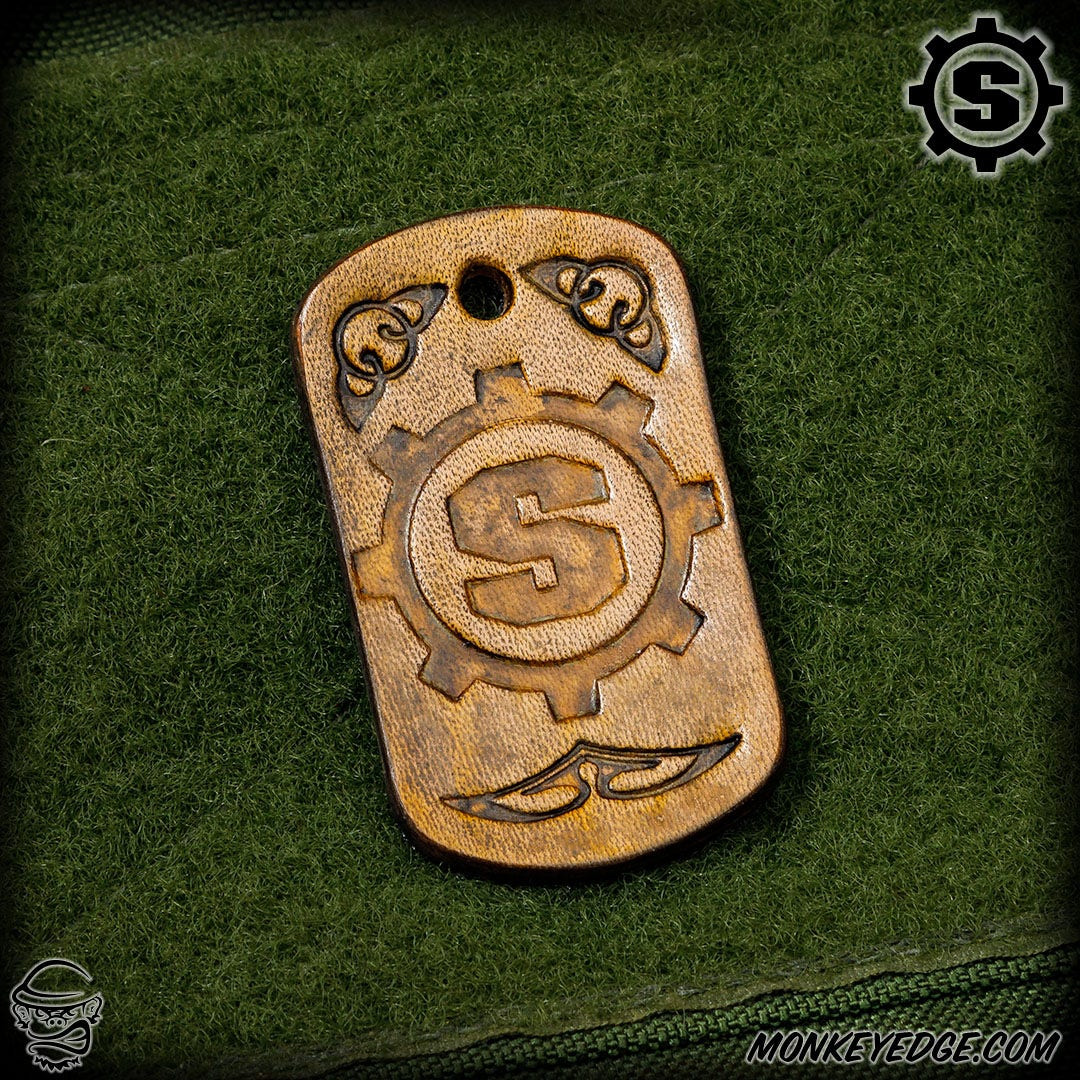 Starlingear Leather Patch: Dog Tag Vintage S-Gear - Tan
