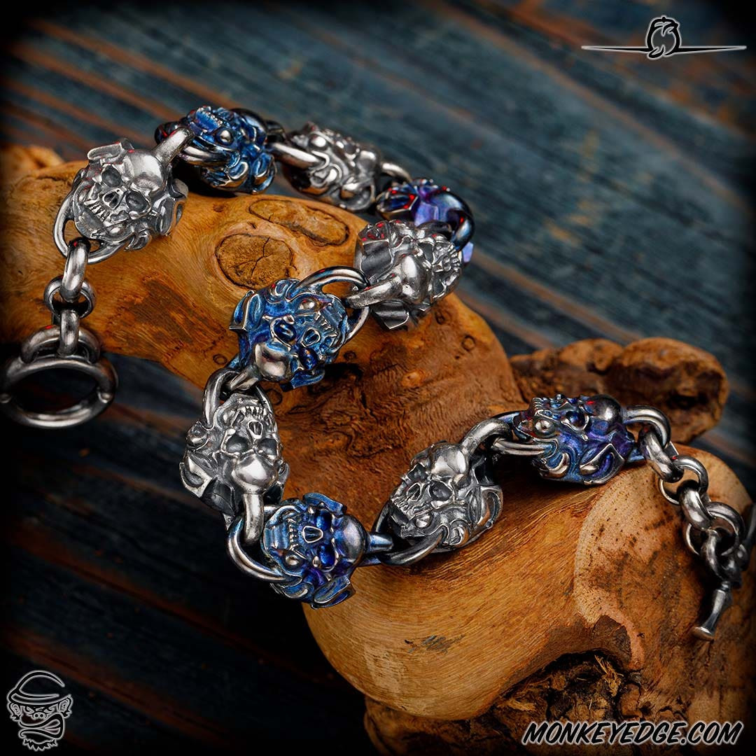Monkey Edge - Dmitry Streltsov Bracelet: Froggy Skull - Silver/Cobalt