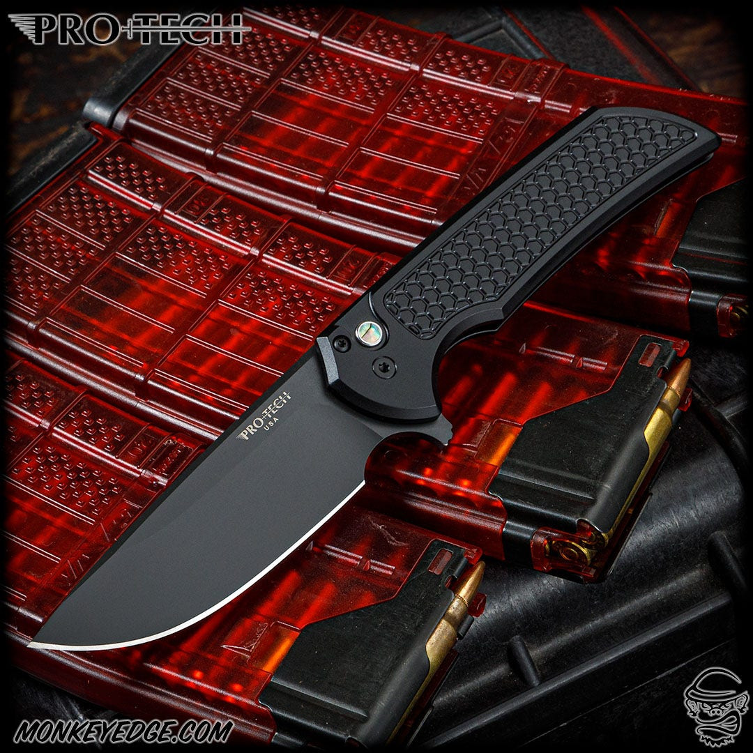 Monkey Edge - Pro-Tech Knives: Texas Mordax - Black DLC w/Abalone
