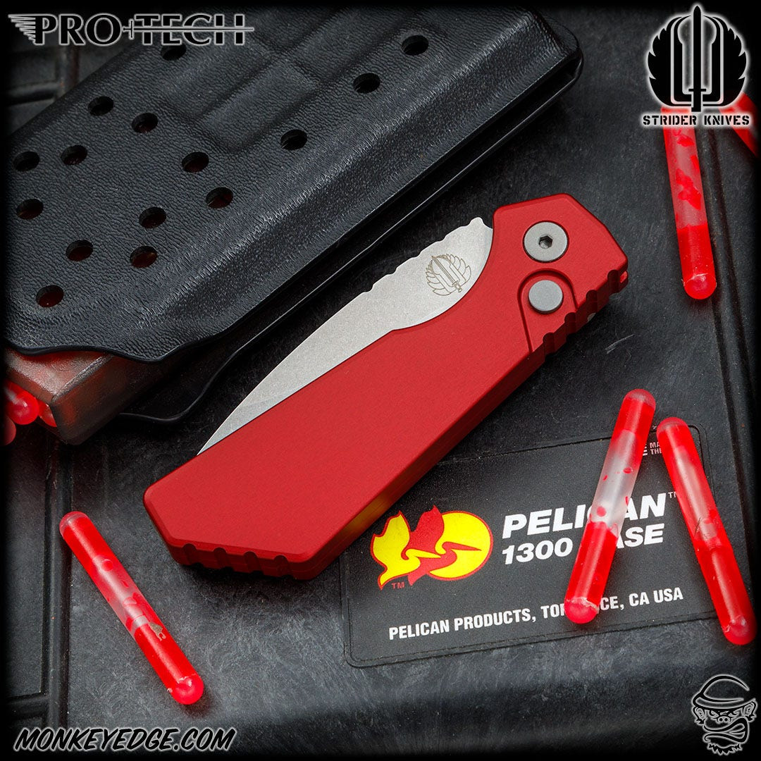 Monkey Edge - Pro-Tech Knives: Strider PT Auto - Stonewashed/Red