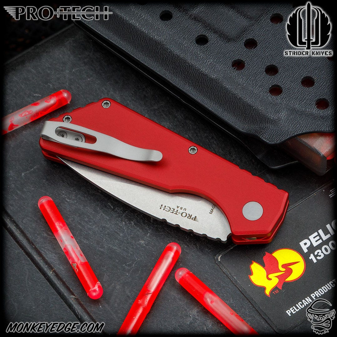 Monkey Edge - Pro-Tech Knives: Strider PT Auto - Stonewashed/Red