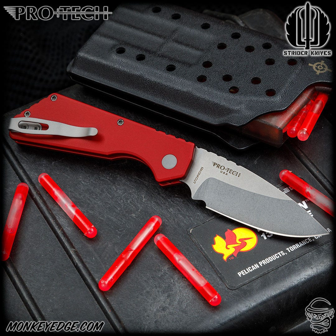 STRIDER PRO 赤　レッド　中古品⇨手渡し限定 Monkey Edge - Pro-Tech Knives: Strider PT Auto - Stonewashed/Red