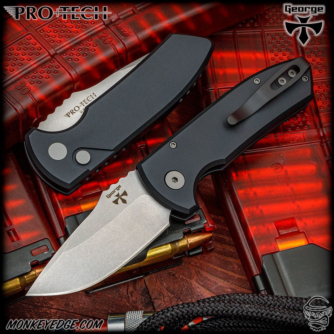 ジョージ・ソロ Monkey Edge - Pro-Tech Knives: SBR - Stonewashed/Black Left Handed
