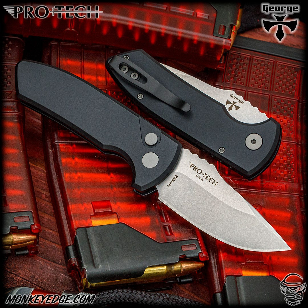 Monkey Edge - Pro-Tech Knives: SBR - Stonewashed/Black Left Handed