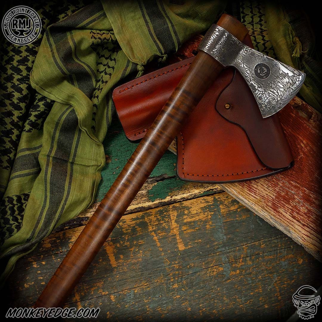 Monkey Edge - RMJ Tactical: Gold Point Trade Hawk - Damascus w