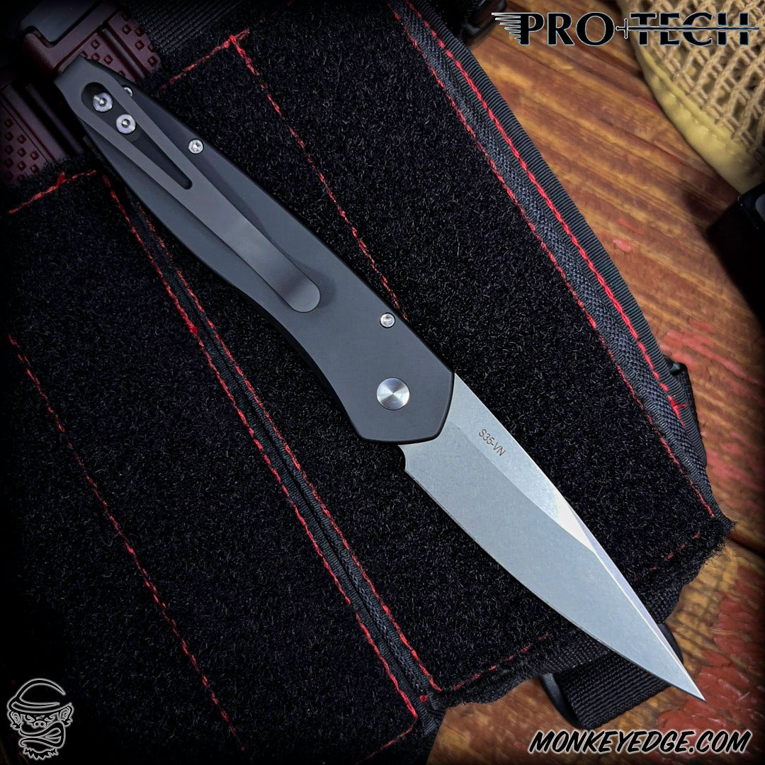 Monkey Edge - Pro-Tech Knives: Newport - Stonewashed/Black w/Ivory