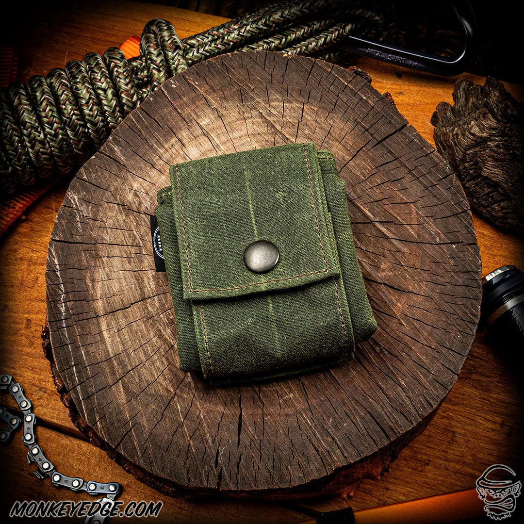 Monkey Edge - PNW Bushcraft Foraging Pouch: Waxed Canvas - OD Green