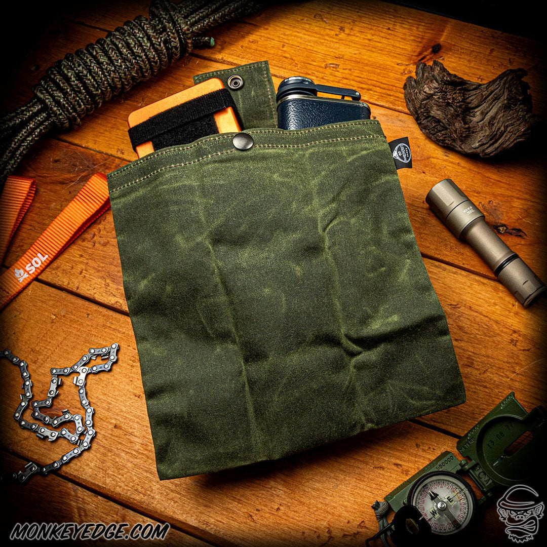 Monkey Edge - PNW Bushcraft Foraging Pouch: Waxed Canvas - OD Green