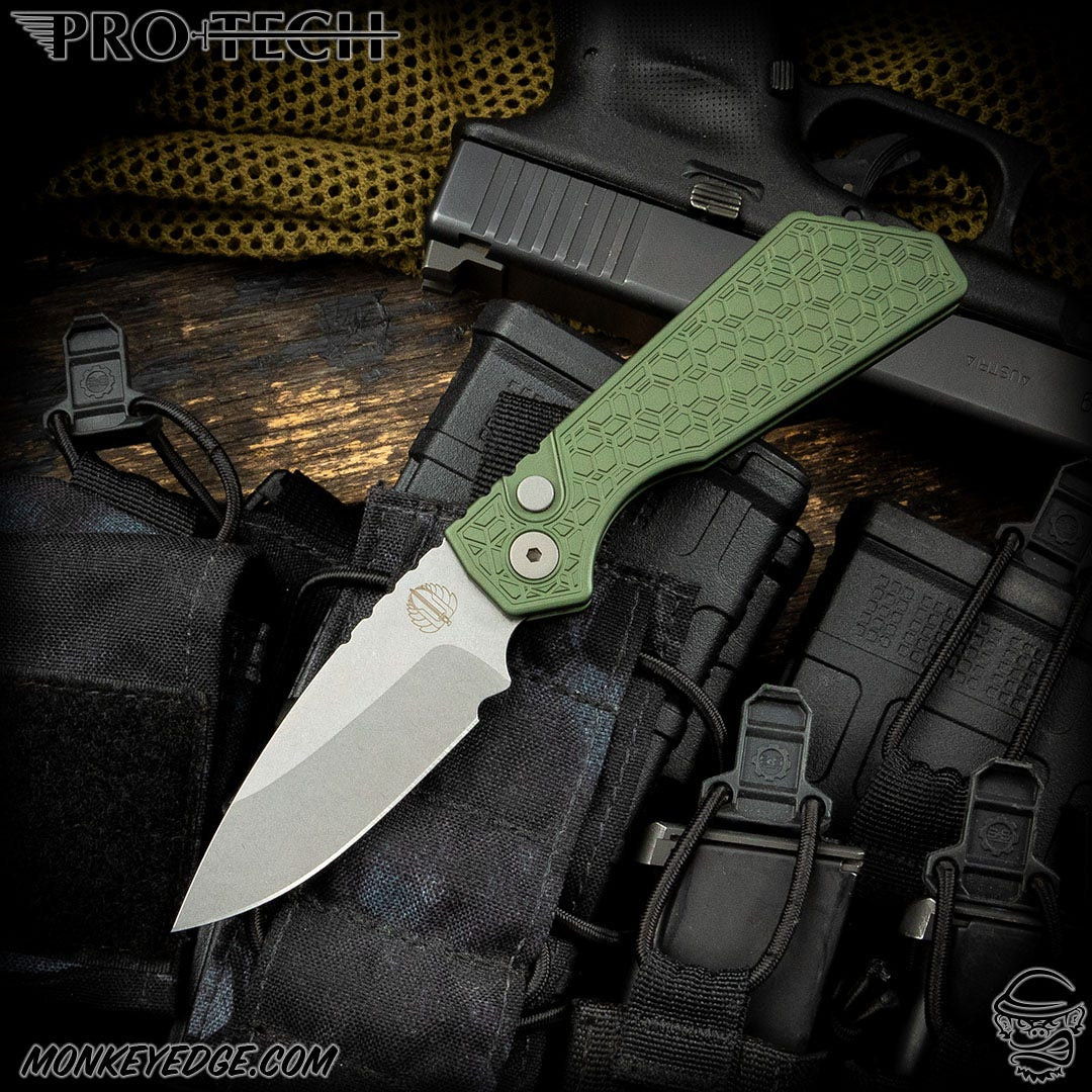 Monkey Edge - Pro-Tech Knives: Strider PT Auto - Stonewashed/Green