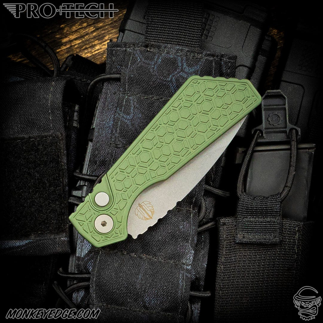 Monkey Edge - Pro-Tech Knives: Strider PT Auto - Stonewashed/Green