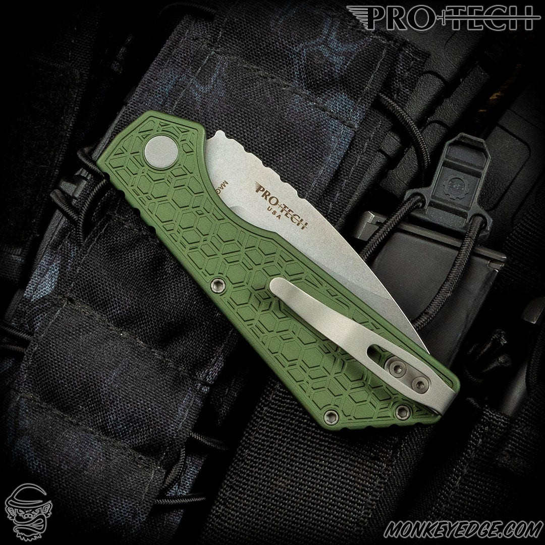 Monkey Edge - Pro-Tech Knives: Strider PT Auto - Stonewashed/Green