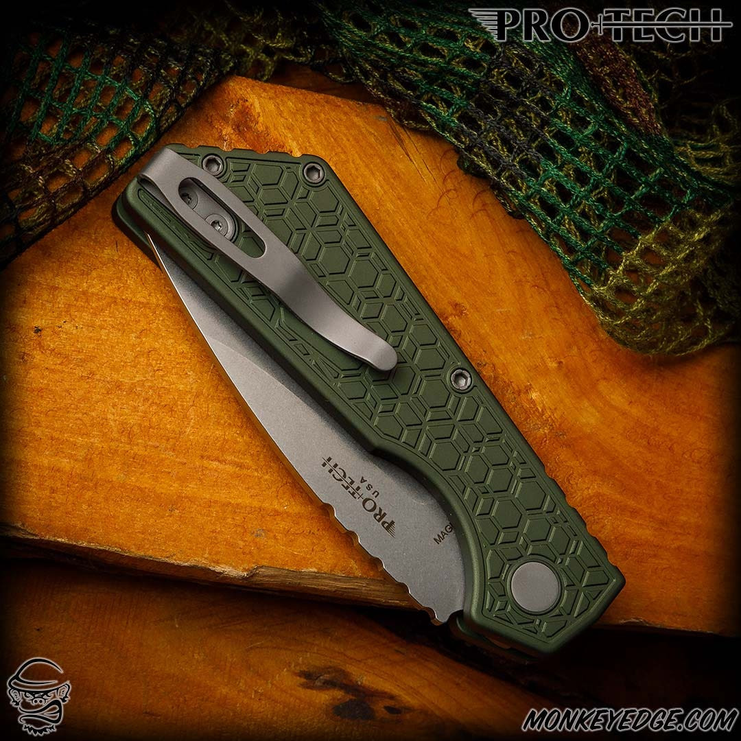 Monkey Edge - Pro-Tech Knives: Strider PT Auto - Stonewashed/Green