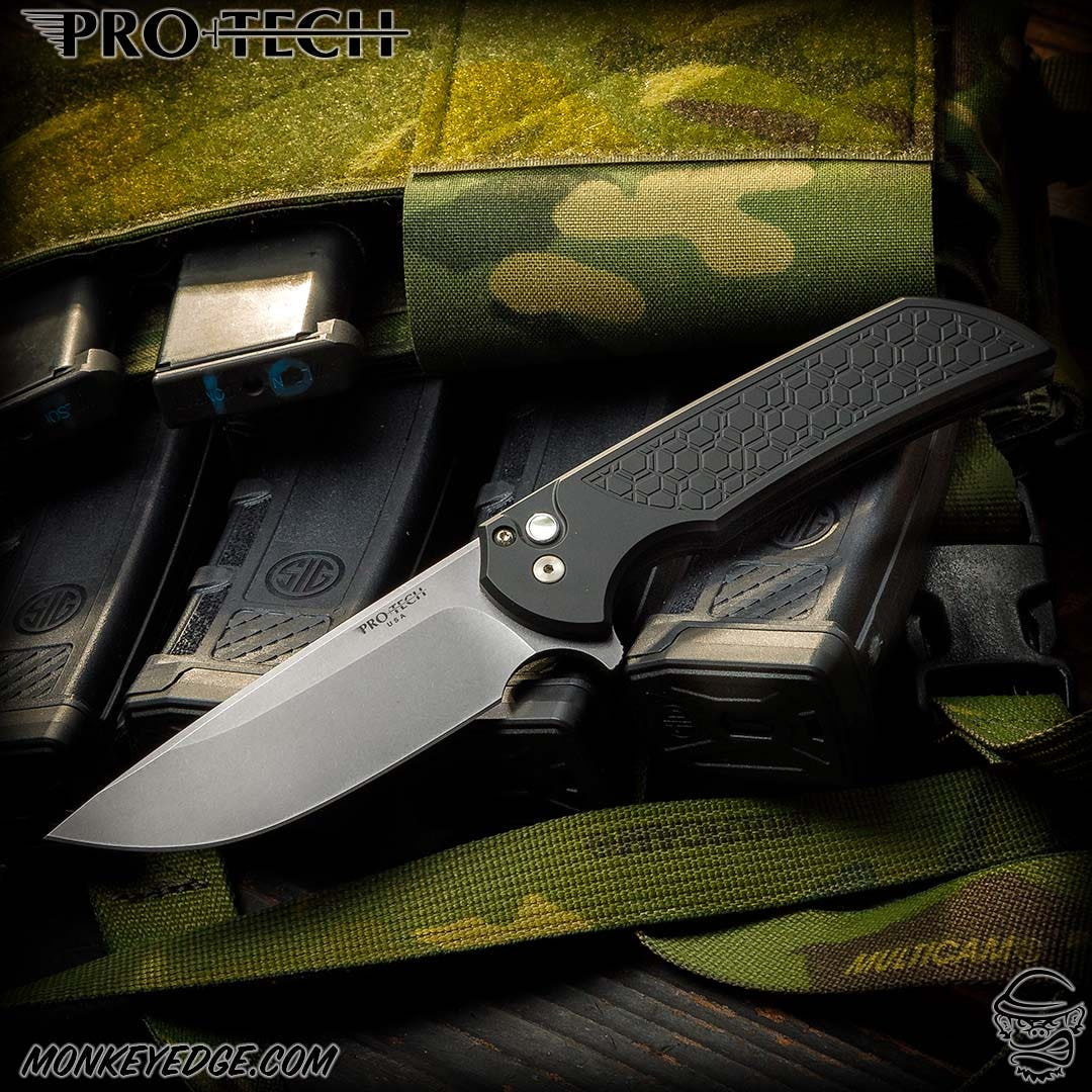 Monkey Edge - Pro-Tech Knives: Mordax - Stonewashed/Black Gridlock