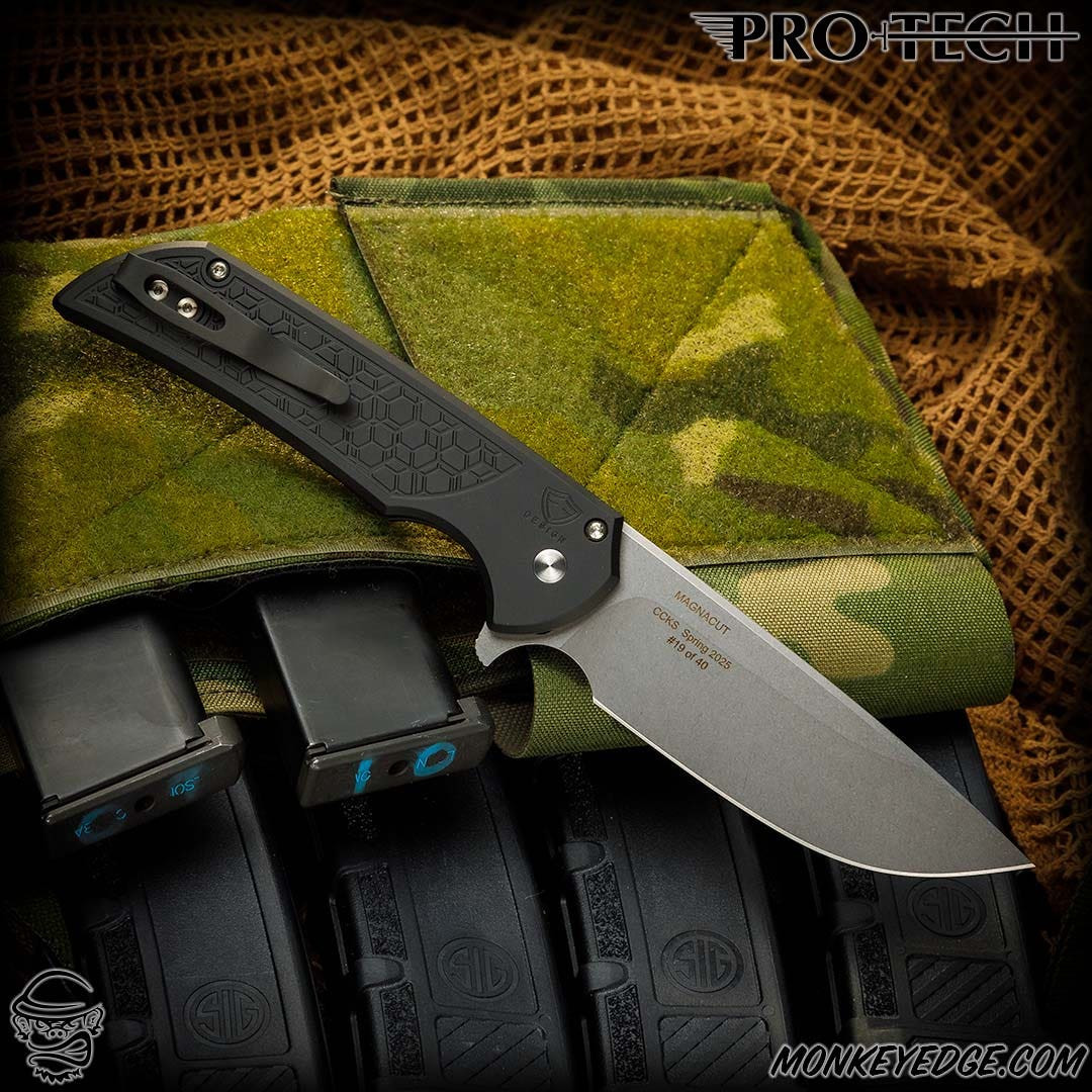 Monkey Edge - Pro-Tech Knives: Mordax - Stonewashed/Black Gridlock