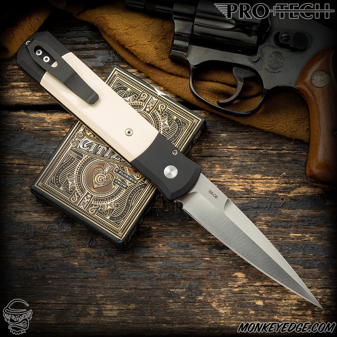 Monkey Edge - Pro-Tech Knives: Godfather Tuxedo - Satin/Black w