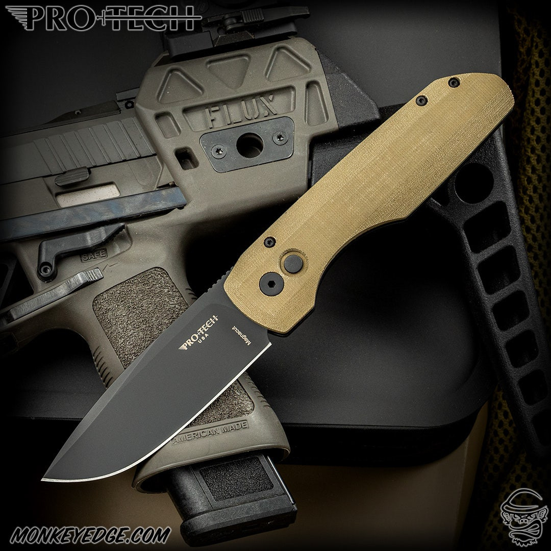 Monkey Edge - Pro-Tech Knives: Vero Synapse Auto - Black/Green Micarta